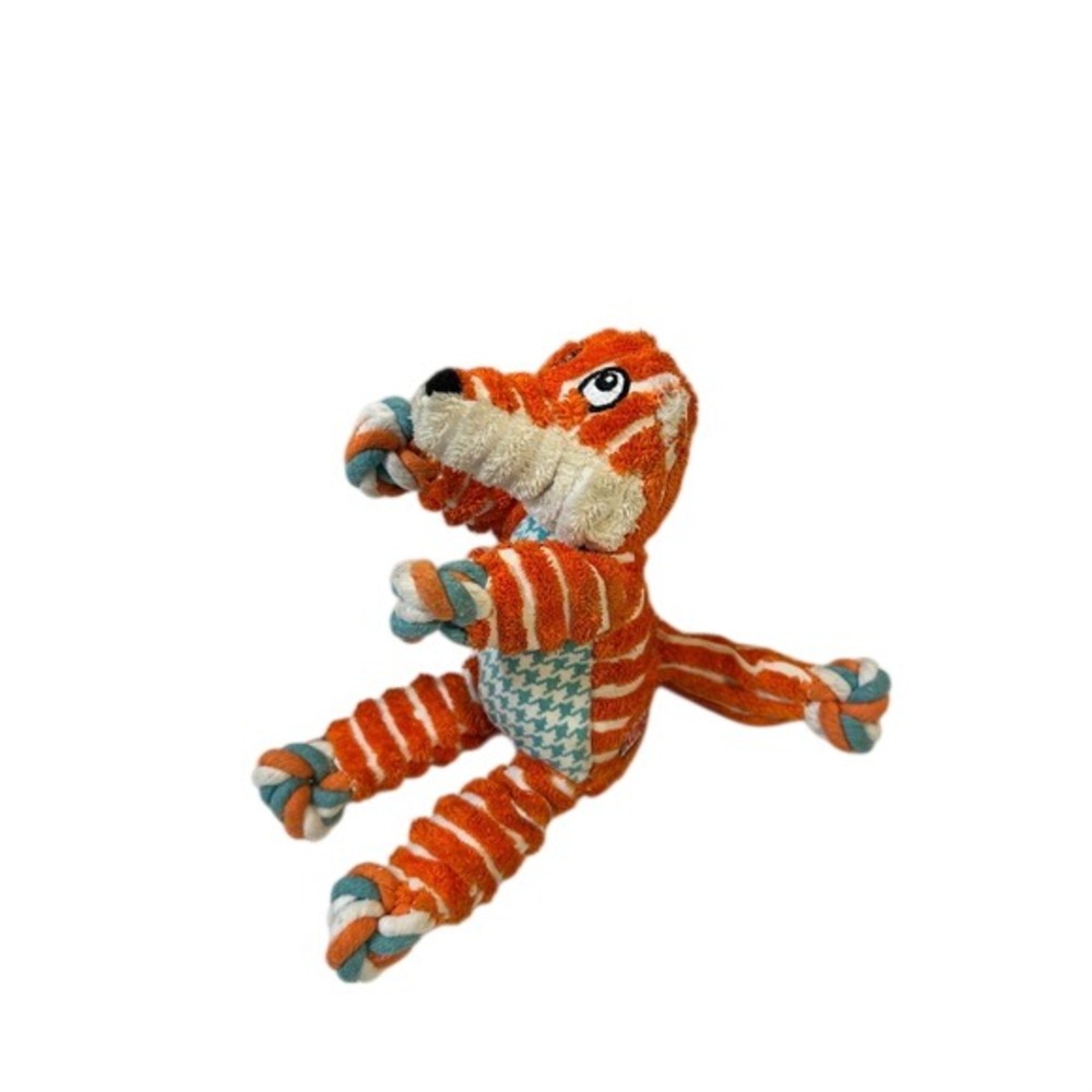 KONG Knots Fox Dog Toy Small Medium Orange Striped‎ Rope Squeaker Plush Pet